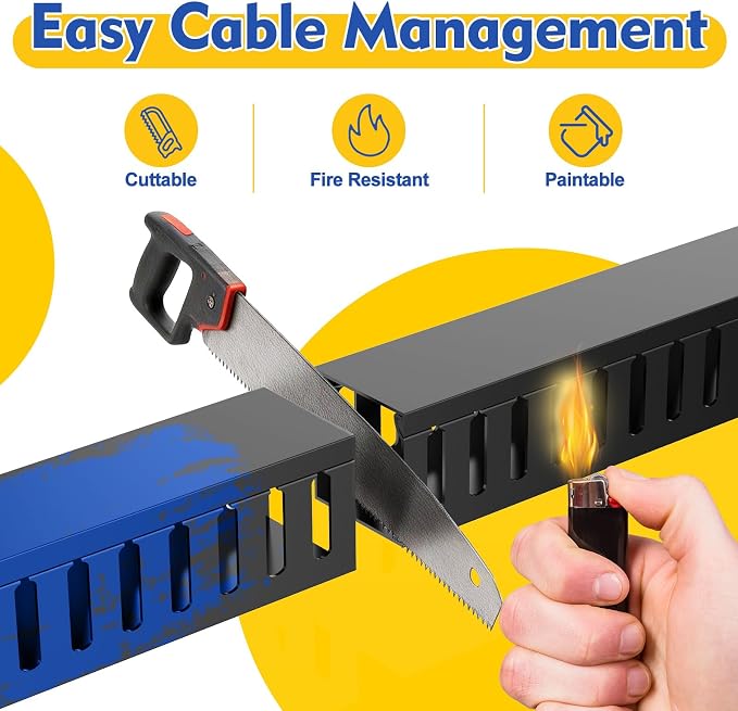 Open Slot Wiring Raceway Cable Duct,Cable Management Cord Track | 123" open slot cable raceway,Black 1.57x1.57",8 pcs desk wire channel to hide computer cables and cords - Image 5