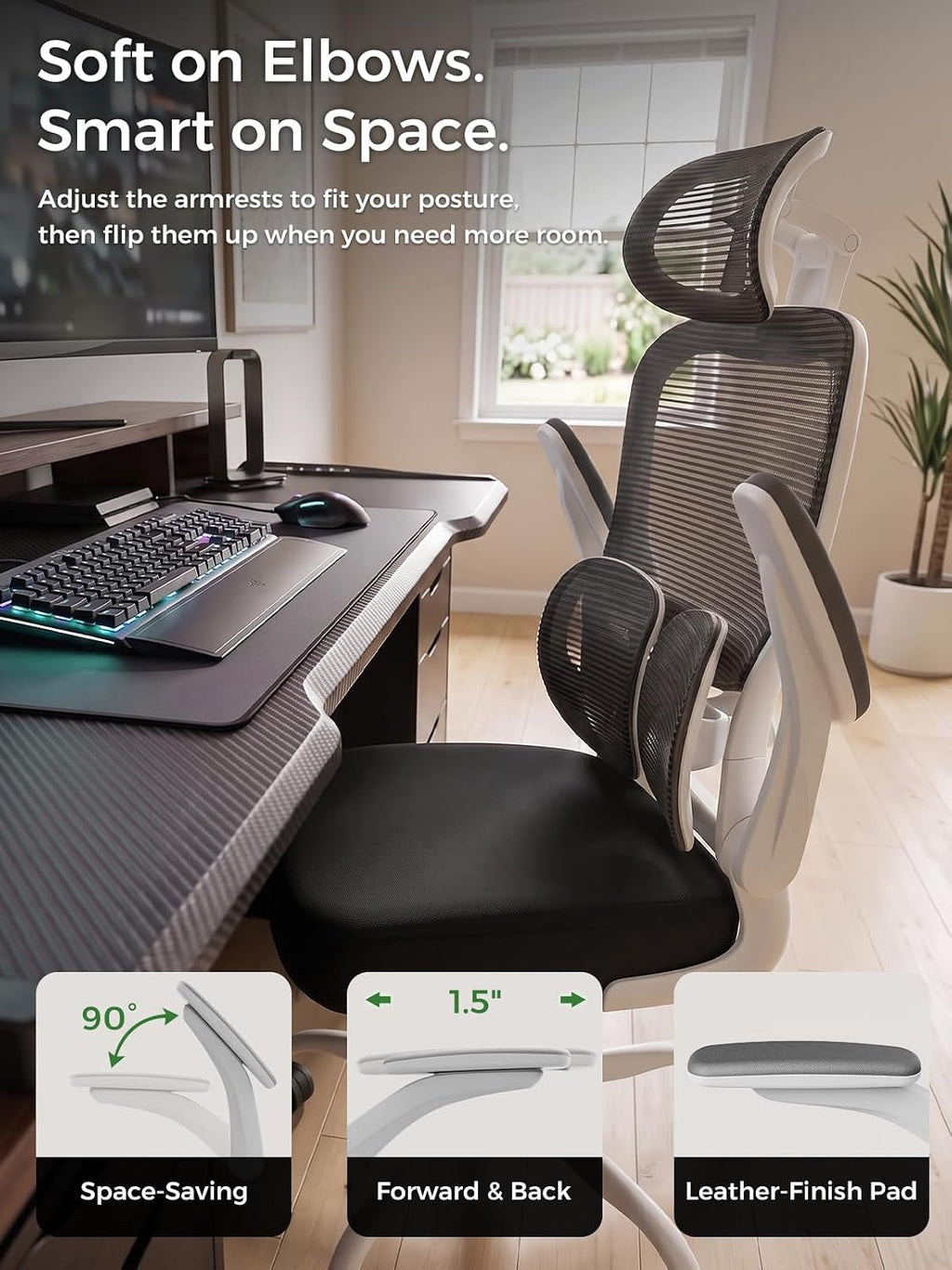 Ergonomic Office Desk Chair, Adjustable Dual Lumbar Support & Thick Seat - Image 7