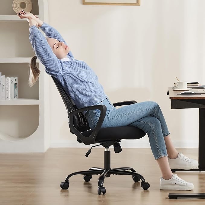 OLIXIS Home Office Chair, Mesh Desk Chair, Ergonomic Lumbar Support | Mid Back Computer Ergonomic, Height Adjustable Swivel Task, Large Seat Armrest, Adults, Black - Image 7