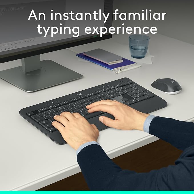 Logitech MK540 Full Size Advanced Wireless Keyboard and Mouse Combo | Full size quiet keyboard with number pad & integrated palm rest, full size ambidextrous mouse, includes USB-A Nano Receiver - Image 2