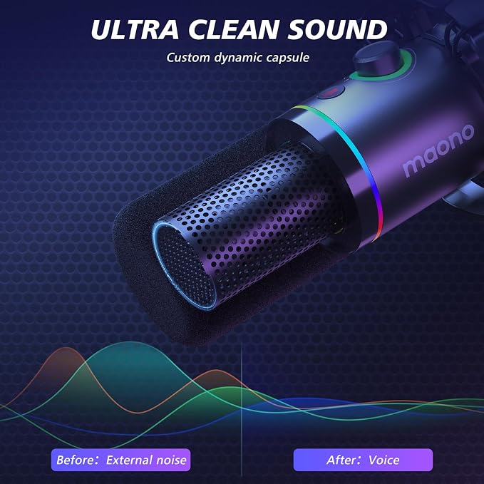 MAONO PD200XS XLR/USB Dynamic Microphone Kit, RGB Gaming Mic with Software | PC Mic with Mute, Gain Knob, Volume Control, Boom Arm for Streaming, Gaming, Podcasting, Voice-Over, Recording - Image 7