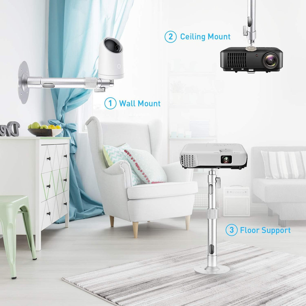 NIERBO Universal Projector Wall Ceiling Mount Hanger 360° Rotatable Head with Extendable Length 11.8 Inch to 19.7 Inch Mounting Bracket - Image 2