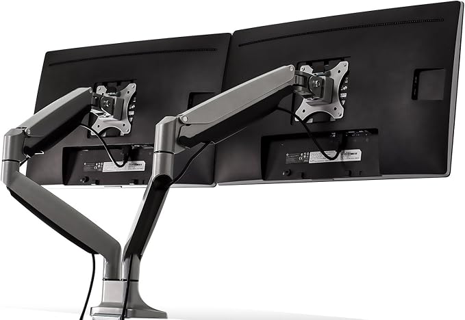 Mount-It! (MI-1772) Dual Monitor Arm Mount Desk Stand Two Articulating Gas Spring Height Adjustable Arms | Fits Up To 32" VESA 75 100 Compatible Screens | C-Clamp and Grommet Bases (Silver) - Image 3