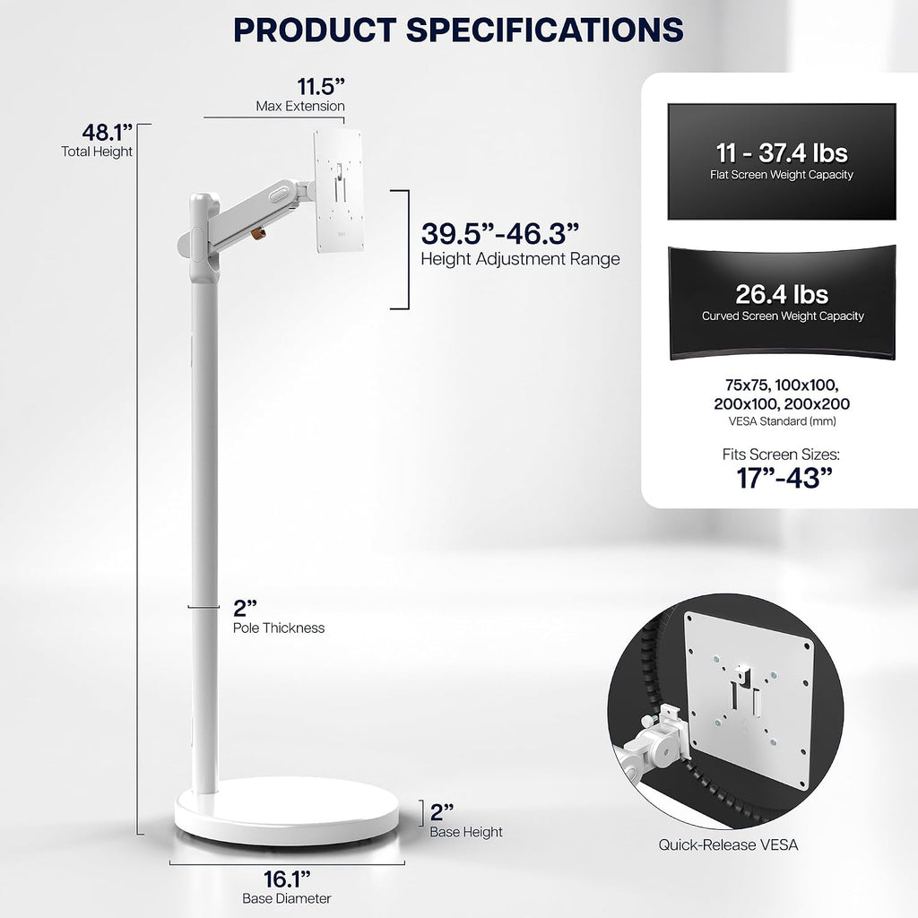 VIVO Mobile TV Cart for 17" to 43" Screens, Holds 37.4 lbs - Image 4