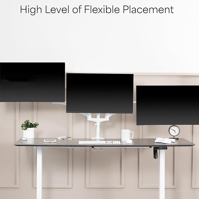VIVO 17 to 32 inch Triple Pneumatic Monitor Mount, 2 Pneumatic Arms, 1 Fixed, Adjustable Swivel, Rotation, Heavy Duty VESA Desk Stand with C-clamp, Max VESA 100x100, White, STAND-V300GW - Image 10