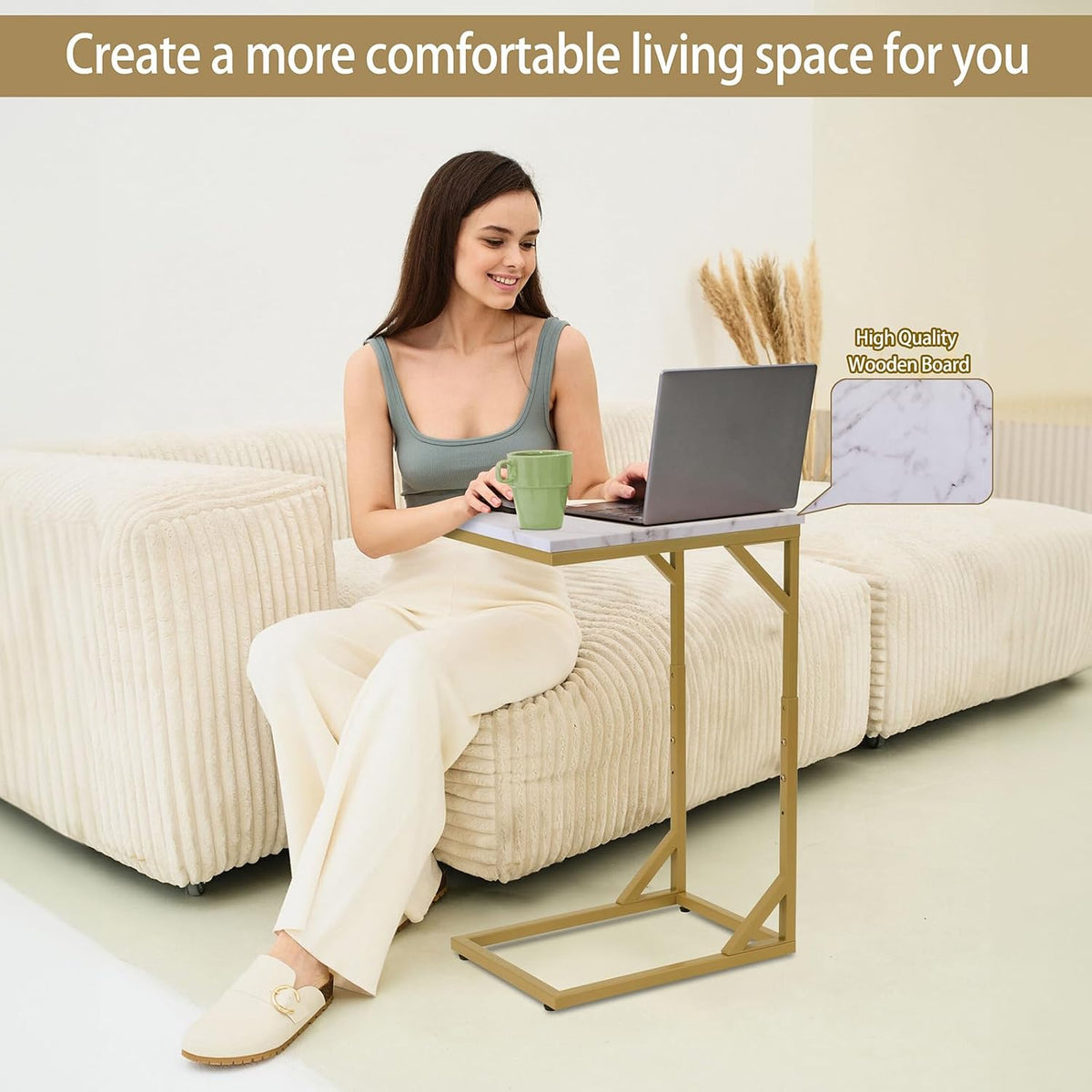 Serteaw C-Shaped End Table, Sturdy Side Table for Couch Sofa Bedside Small Space,C Snack Table TV Tray Record Player Stand Small Tables for Living Room Bedroom,Easy to Assemble,Gold - Image 4