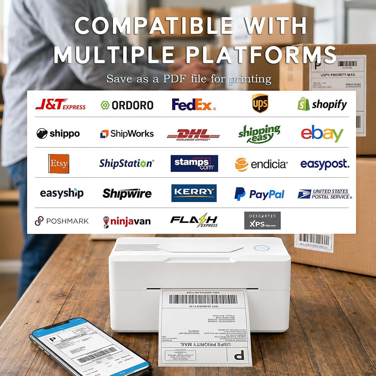 Forc Bluetooth Thermal Shipping Label Printer, 4x6, White - Image 6