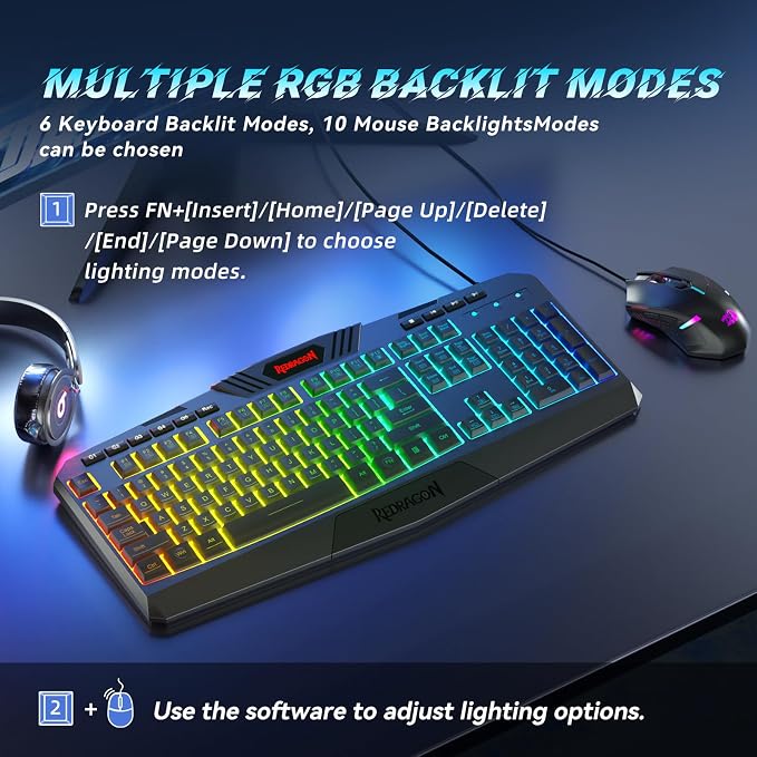 Redragon S101-3 PRO Gaming Keyboard and Mouse, RGB Backlit Programmable Keyboard Mouse with Software, Independent Macro Record Keys, Value Combo Set, New Update Version - Image 3