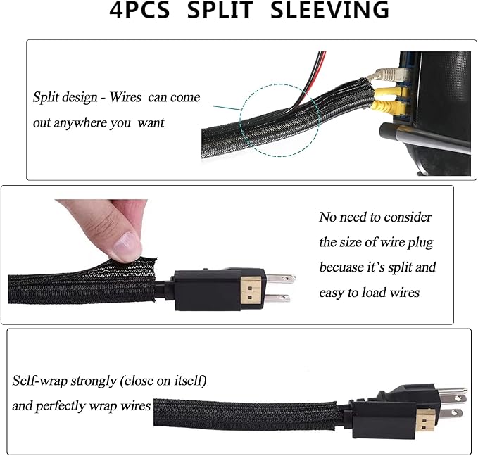 N NOROCME 192 PCS Cable Management Kit 4 Wire Organizer Sleeve | 11 Cable Holder,35Cord Clips 10+2 Roll Cable Organizer Straps,100 Fastening Cable Ties,for Computer TV Under Desk - Image 5