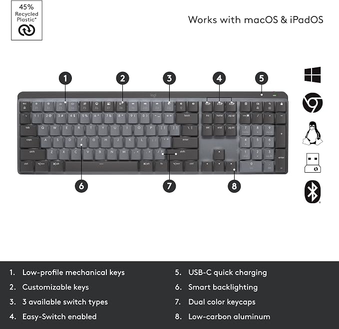 Logitech MX Mechanical Full-Size Illuminated Wireless Keyboard, Tactile Quiet, and MX Master 3S Performance Wireless Bluetooth Mouse Bundle, macOS, Windows, Linux, iOS, Android - Image 5