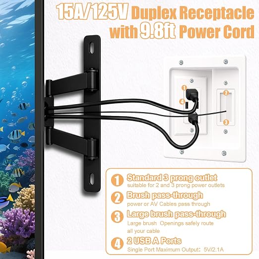 TV Cord Hider for Wall Mounted TV, in-Wall Cable Management System with Recessed Power Outlet, Power & Low Voltage Cable Concealer Kit for Clean and Organized Home Theater Setup(AC+ USB) - Image 4