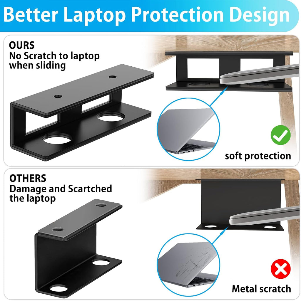 3 PCS Under Desk Laptop Mount with Anti-Scratch Silicone Pad Under Desk Holder Mount Shelf for Laptop Keyboard Storage（1 Pack） - Image 3