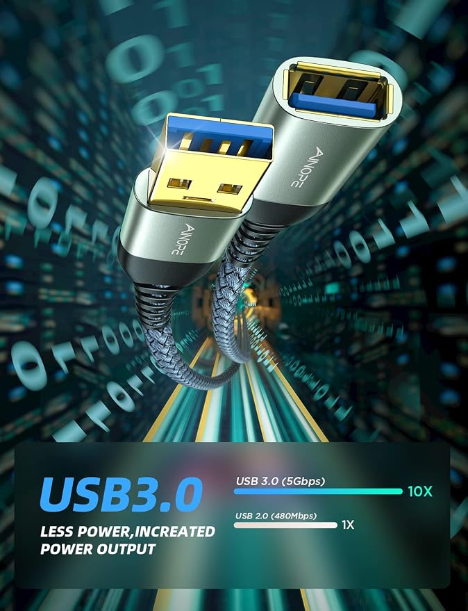AINOPE USB Extension Cable,USB Extender,USB 3.0 Extension Cable, Male to Female Cord High Data Transfer Compatible with Webcam,Keyboard,Flash Drive,Hard Drive,Printer,1.5FT,Grey - Image 5