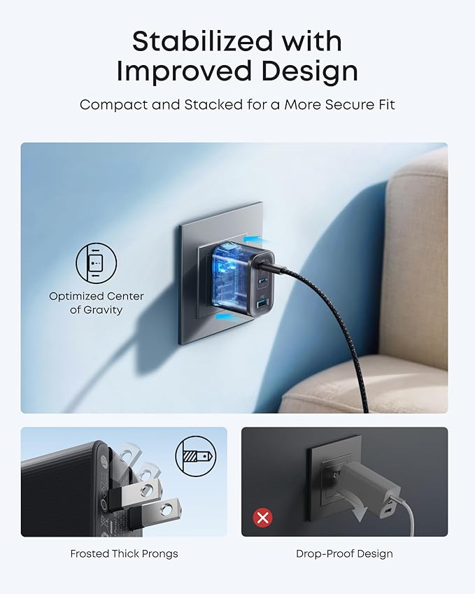 Anker Nano 70W Max 3-Port Fast Charger USB C, Type C Charger Fast Charging | Compact and Stylish USB C Charger Block, for iPhone 17/17 Pro Max/16 Series, MacBook Pro, iPad (Black, Cable Included) - Image 6
