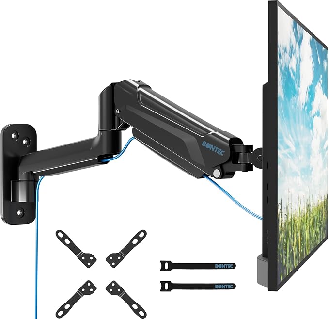 BONTEC Monitor Wall Mount Arm, 13-42 Inch Screens, Max VESA 200x200mm | VESA Gas Spring Height Adjustable, Max 19.8lbs, Swivel, Tilt, Space-Saving Desk Mount, Easy Installation, Single Arm TV Mount by BONTEC