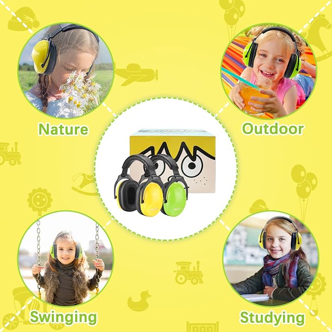ZOHAN Kids Ear Protection 2 Pack, 25dB NRR Noise Cancelling Headphones for Kids, with Pillowy Pads, for Monster Truck, School, Autism, Sensory, Fireworks, Concerts, Events (Yellow+Green) - Image 6