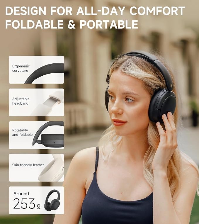 Edifier W800BT Pro Hybrid Active Noise Cancelling Headphones - Hi-Res Audio - AI Call Noise Cancellation - 45H Playtime - Fast Charging - Foldable - Wireless Over-Ear Bluetooth 5.4 Headphones - Black | Bluetooth 5.4, Hi-Res Audio, AI Call Noise Cancell... - Image 8