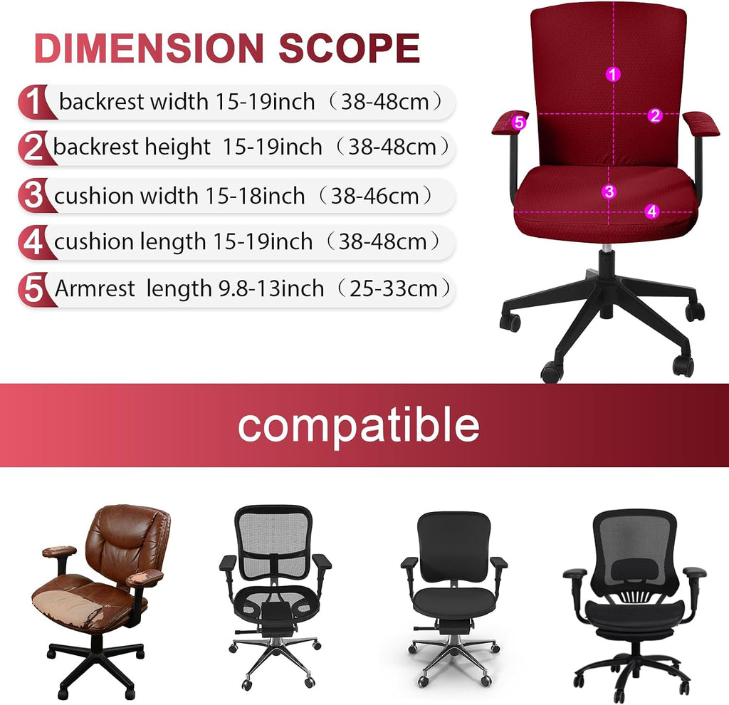 4 Pcs Office Chair Covers Set Computer Armrest Slipcover Seat, Red - Image 2