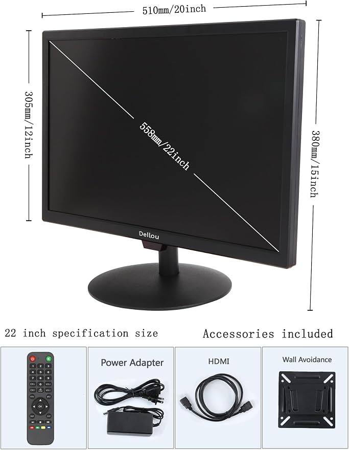22 inch Surveillance Monitor Display Screen Security Camera Monitoring | Multifunctional Interface BNC, HDMI, AV, VGA, USB, PC Input CCTV Screen Computer Monitor Built-in Speaker 1920x1080 Full HD - Image 9