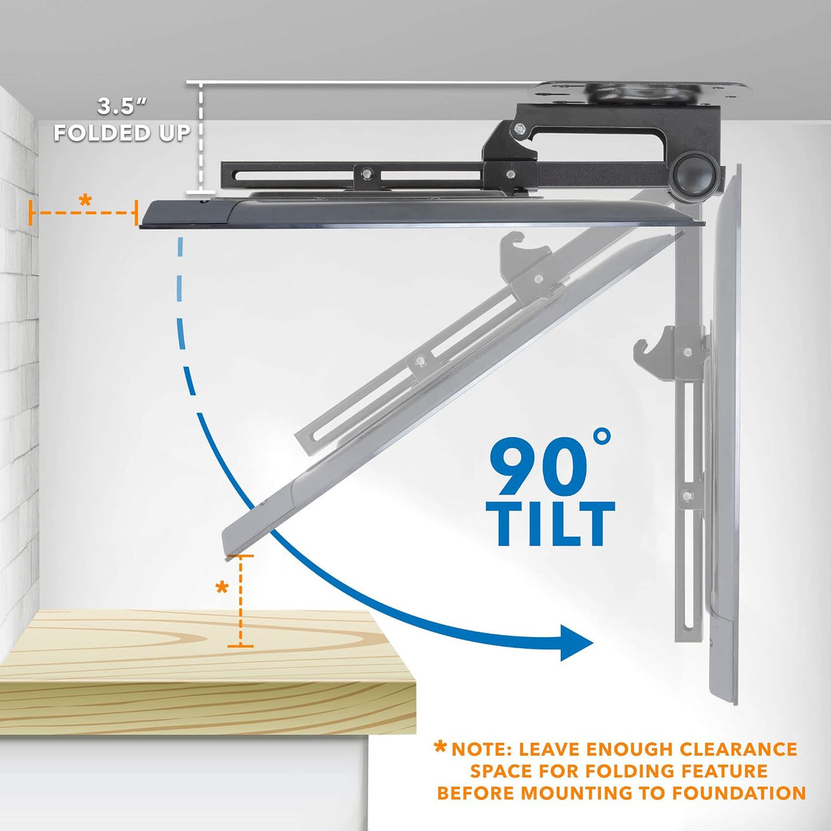 Mount-It! Fold-Up Ceiling TV Mount for 23–55 Inch TVs, Space-Saving Flip Down Bracket for Flat & Slanted Ceilings, Retractable Adjustable Tilt & Swivel Mount, VESA up to 400x400, 44 lbs Capacity - Image 6
