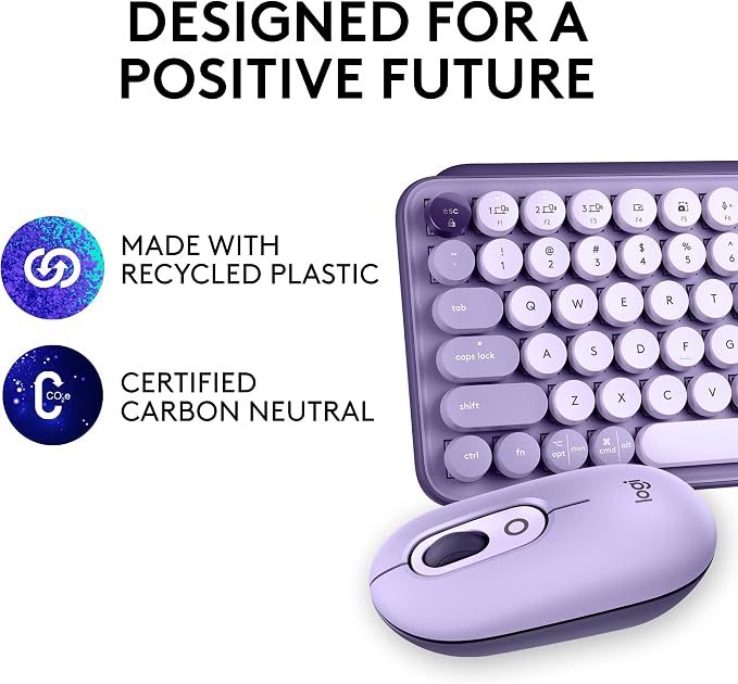 Logitech POP Keys + POP Mouse - Wireless Keyboard and Bluetooth Mouse Combo with Typewriter-Style Mechanical Keys, Emoji Features, Cute Compact Design - Cosmos - Image 5