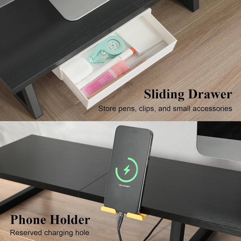 TEAMIX 42 inch Dual Monitor Stand Riser with Storage Drawer for Desk, Black - Image 3