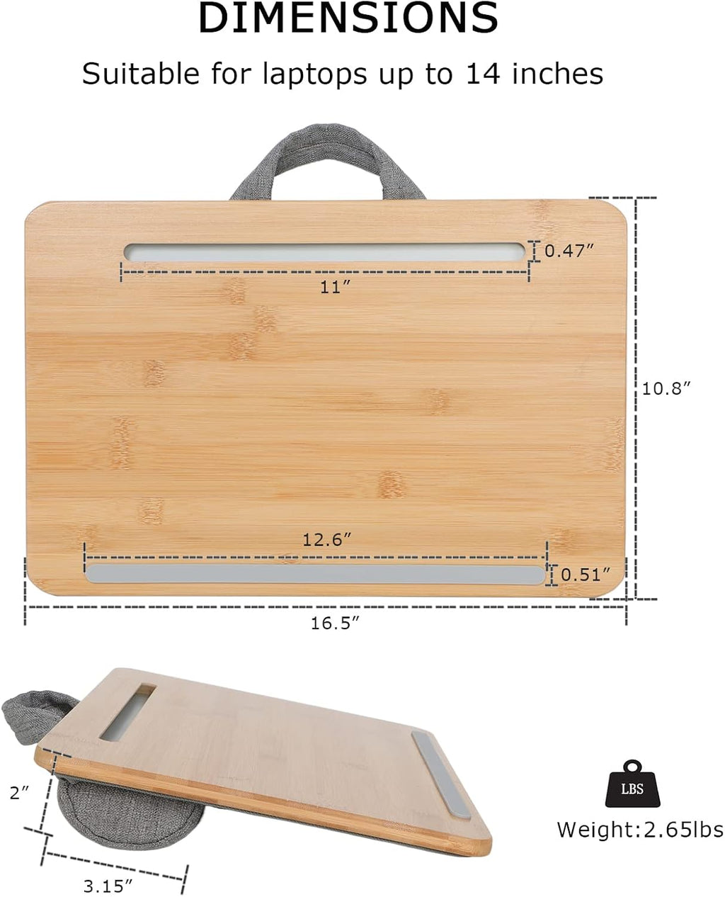 SUMISKY Portable Laptop Desk with Cushion and Phone Holder Bamboo Laptop Stand for Sofa Fits Up to 14 Inches - Image 3