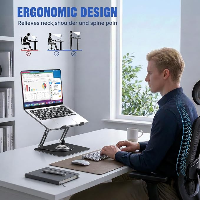 Laptop Stand for desk(360°Rotating),Aluminum laptop Riser for 10-16"Laptops | Adjustable Multi-Angle Ergonomic Laptop Stand, Foldable Portable for Home Office, Fits MacBook Air Pro Dell HP Laptops - Image 6