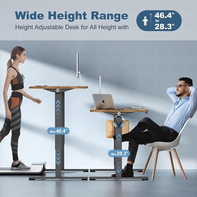 DUMOS 55 Inch Electric Standing Desk, Memory Adjustable Home Office Desk | Sit Stand Up Desk for Work Home Office,Adjustable Desk, Rising Computer Table with Splice Board,Cable Management,Hook,Brown - Image 5