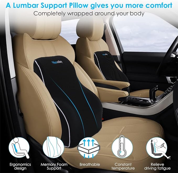 Niceeday Lumbar Support Pillow for Office Chair Car Back Support Pillow, Memory Foam Gaming Chair Desk Chair Back Cushion for Lower Back Pain Relief, Ergonomic Back Rest,Office Home Essentials - Image 7