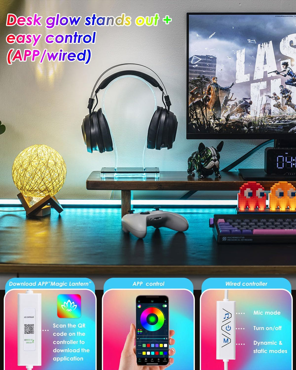 Acrylic RGB Headphone Stand for Desk with Many Light Modes & Colors - Image 6