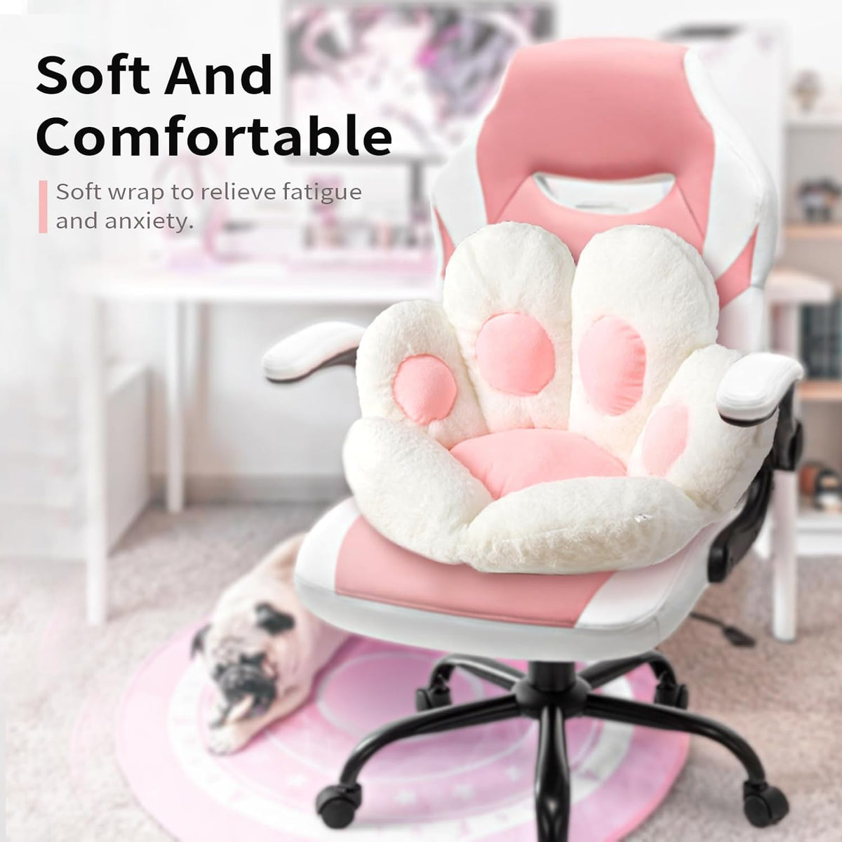 Ditucu Cat Paw Cushion Kawaii Chair Cushions 27.5 x 23.6 inch Cute Stuff Seat Pad Comfy Lazy Sofa Office Floor Pillow for Gaming Chairs Room Decor White - Image 2