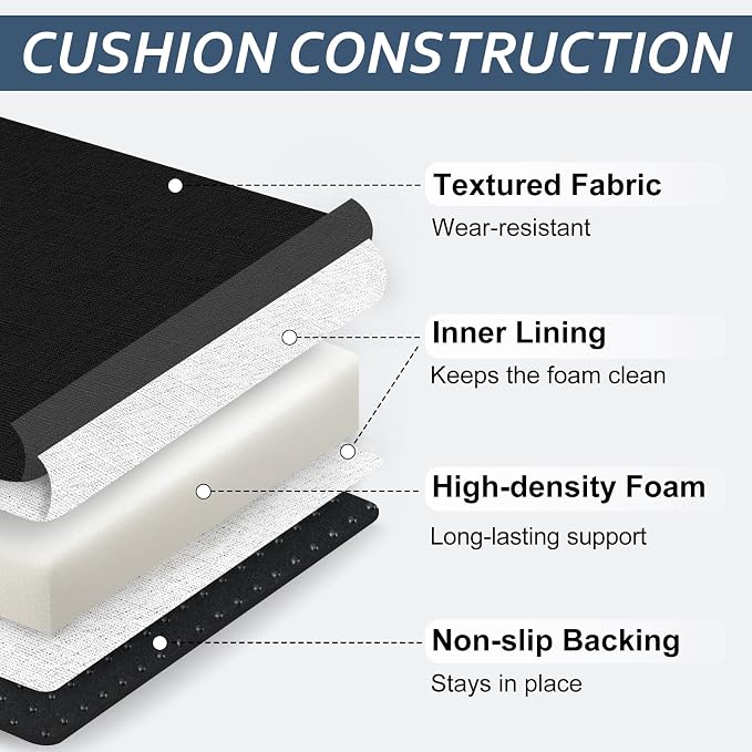 Basic Beyond Chair Cushions for Dining Chairs with Ties and Removable Cover, 2" Thick Seat Cushions for Kitchen Chairs, Set of 4, 17" x 16", Black - Image 4