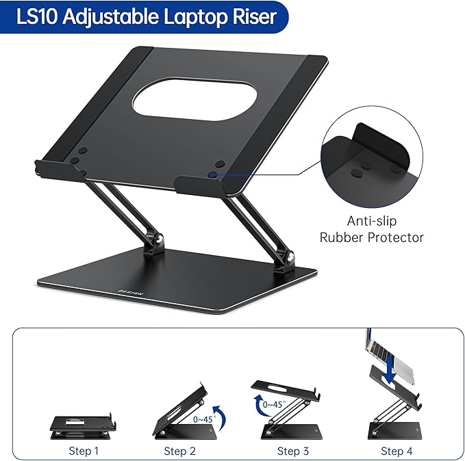 BESIGN LS10 Laptop Stand for Desk, Ergonomic Adjustable Notebook Tablet Stand, Foldable Laptop Riser, Portable Desktop Book Stands, Computer Holder Compatible with 10-14" Laptops, Black - Image 4