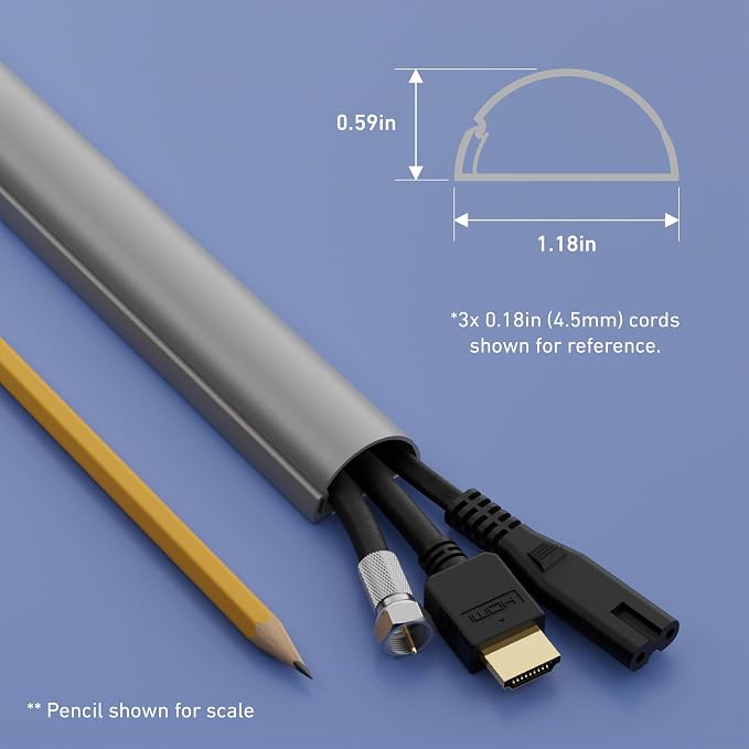 D-Line 13.12ft Cord Hider Kit, Patented Cable Cover, Hide Wires on Wall, Channel for TV Mount Cords, Raceway Wire Hiders, Paintable, Adhesive, Half Round, 4X 1.18in W x 0.59in H x 39in Lengths, Gray - Image 4