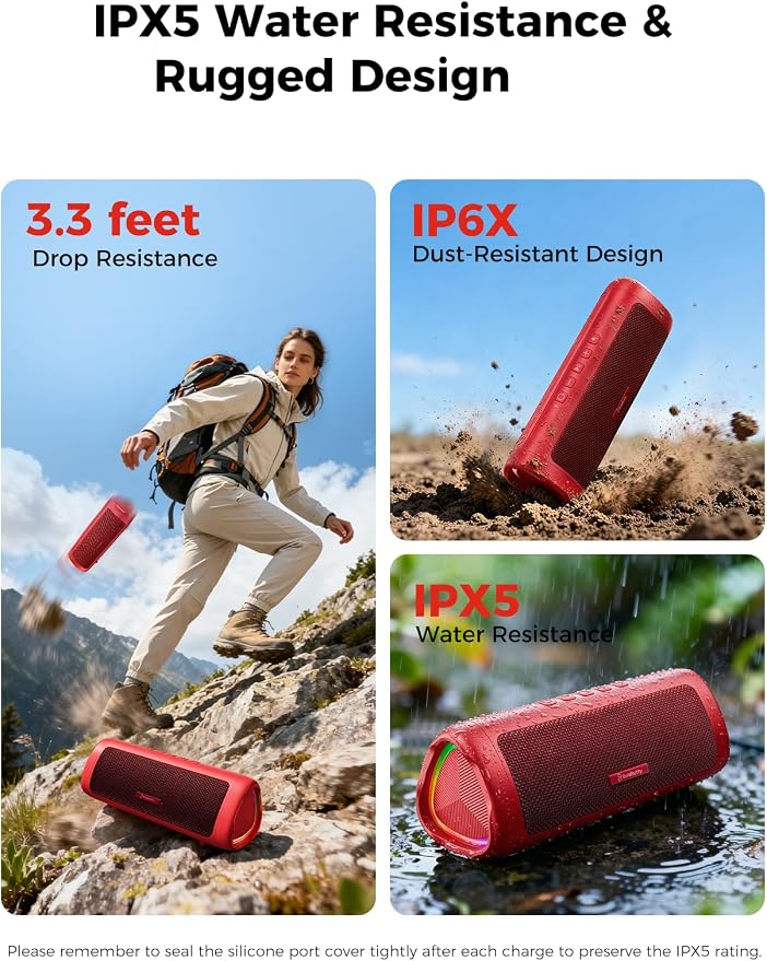 Bluetooth Speaker, 20W HD Sound, Portable Wireless, IPX5 Waterproof, Up to 24H Playtime, TWS Pairing, for Home/Party/Outdoor/Camping/Beach Essentials, Electronic Gadgets, Birthday Gift (Red) - Image 4