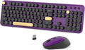 Colorful Wireless Computer Keyboards Mouse Combos (Black Purple) | UBOTIE Polychrome Round Keycaps Retro PC keyboards 2.4GHz Radio Frequency Connection With Optical Mouse Power Switch by UBOTIE