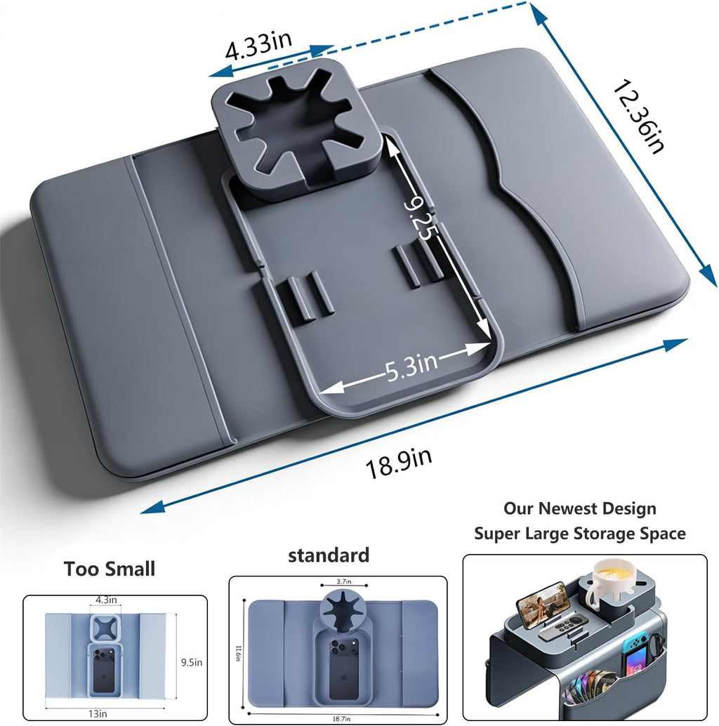 Silicone Couch Cup Holder Tray with Tablet & Phone Stand, Anti-Slip Sofa Arm Organizer with Dual Side Pockets for Remotes, Snacks, Headphones, Glasses, Drinks (Gray) - Image 4