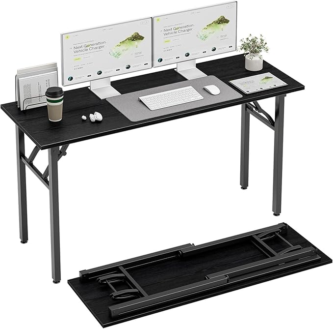 TEMI Long Computer Desk Folding Table - 55.1" Foldable Office Desk, No Assembly, Perfect Writing Table for Bedroom or Apartment, Portable Large Desk or Study Table with Compact Design, Dark Oak by TEMI