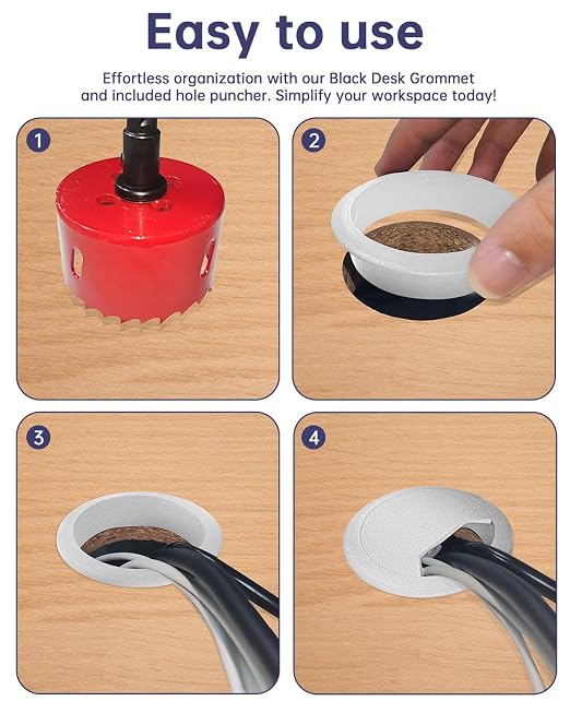 Desk Grommet 3-1/8 inch (80mm) 8 Pieces - White Desk Cable Grommet Desk Cable Hole Covers with Hole Saw for TV, Office, Wires Through Countertop and Home Table - Image 4