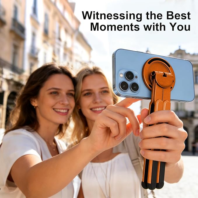 3-in-1 Foldable Magnetic Phone Tripod Stand, Portable Aluminum Alloy Adjustable Holder for Tablet, Laptop MacBook Pro/Air 10–16", Magnet Phone Mount Compatible with MagSafe iPhone Android - Image 4