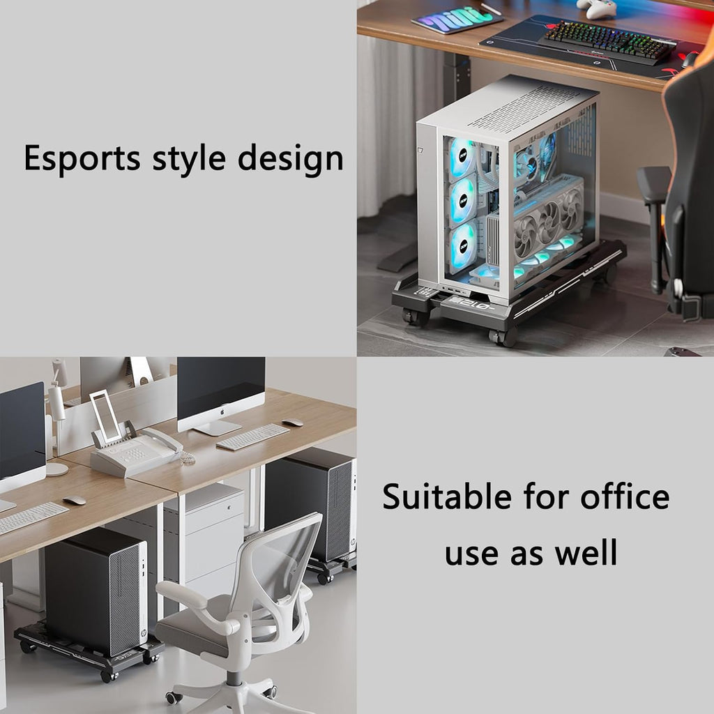 Adjustable Ventilated CPU Stand on Wheels: Mobile PC Tower Floor Cart with 4 Locking Caster Wheels, Universal Rolling Computer Holder & Under Desk Riser for Gamers, Students, Home Office (White) - Image 5