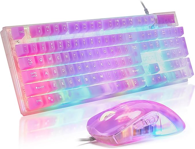 Wired LED Gaming Keyboad and Mouse Combo, 10 RGB Backlit Effects for PC | 104 Keys Light Up, Silent, Transparent, Anti-ghosting, Purple Gaming Mouse and Keyboard for Laptop Xbox PS4 PS5 Gamers Work by CHONCHOW