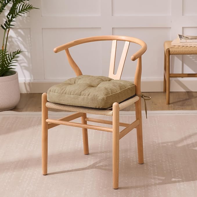 IASEAHK Chair Cushions for Dining Chairs, Dining Chair Cushions, Tufted Indoor Chair Pads with Ties & Non Slip Backing, Seat Cushions for Kitchen Chairs 16.5” x 16.5” x 3.5”, Set of 6, Khaki - Image 2