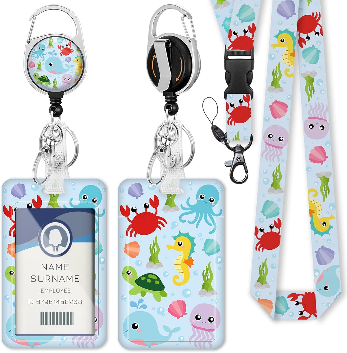 Ocean Lanyards for ID Badges, Badge Holder Retractable Reel Clip by Gctriki