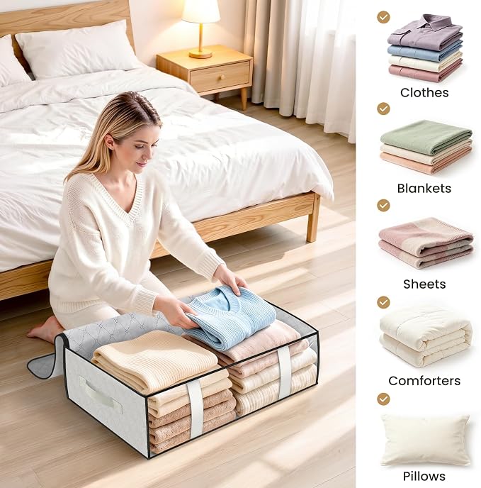 StorageRight Under Bed Storage Bags, 6 Pack, 40L, White | Breathable Non-Woven Fabric with a Clear Window and Zippered Top for Clothes, Comforters, Blankets and Seasonal Storage - Image 7