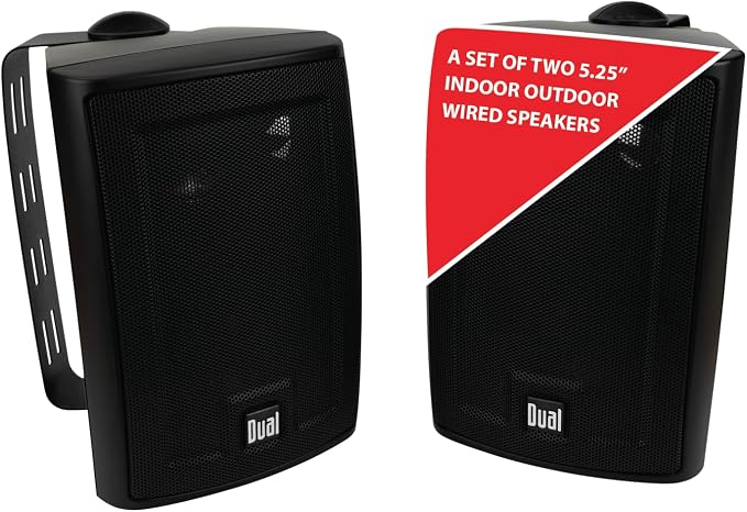 Dual Electronics LU53PB 5.25" 3-Way Indoor Outdoor Wired Speakers Pair | Weather & UV resistant, for patio, pool & garage, expansive stereo sound, easy setup, wired home speakers, black pair by DualElectronics