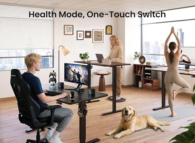 BANTI 40 × 24 Inches Standing Desk, Ergonomic, Electric Height Adjustable, Sit and Stand Up, Computer Office Desk with Splice Board, Black Frame/Black Walnut Top - Image 5