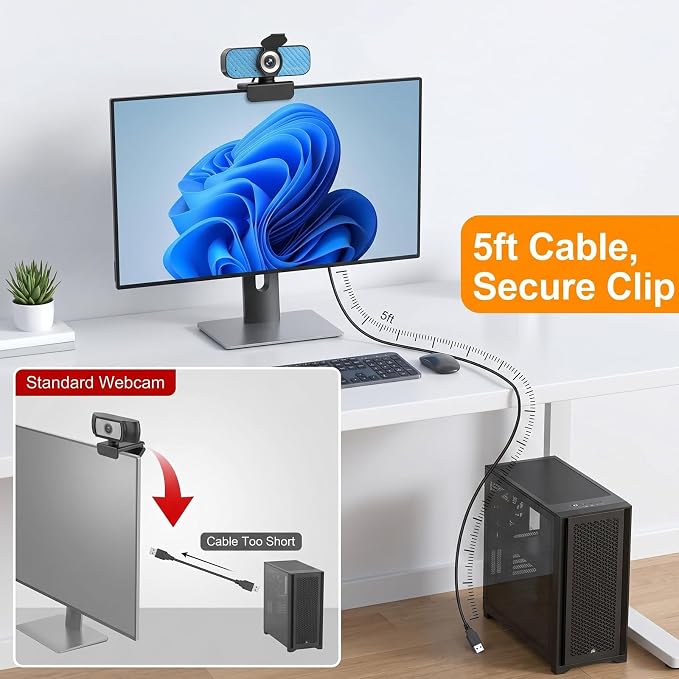 1080P Webcam for PC – Complete Your Setup, Built for Every Need | Plug and Play in Seconds, Crystal Clear Video, Noise-Canceling Mic, Works on Any Platform, Privacy Cover, Clip & 5ft Cable - Image 6