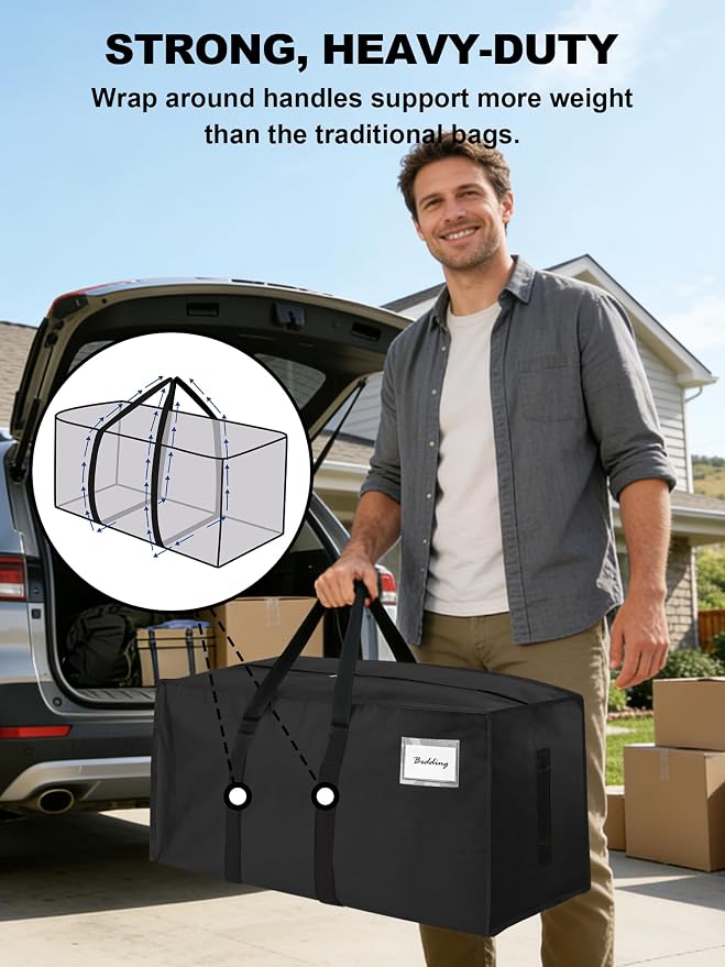 HOMESURE Supports 200lbs Heavy Duty Moving Bags - Strong Zipper & Wrap-Around Handles - Water-Resistant Storage Totes, Durable Alternative to Moving Boxes - 40 Pack - Black - Image 2